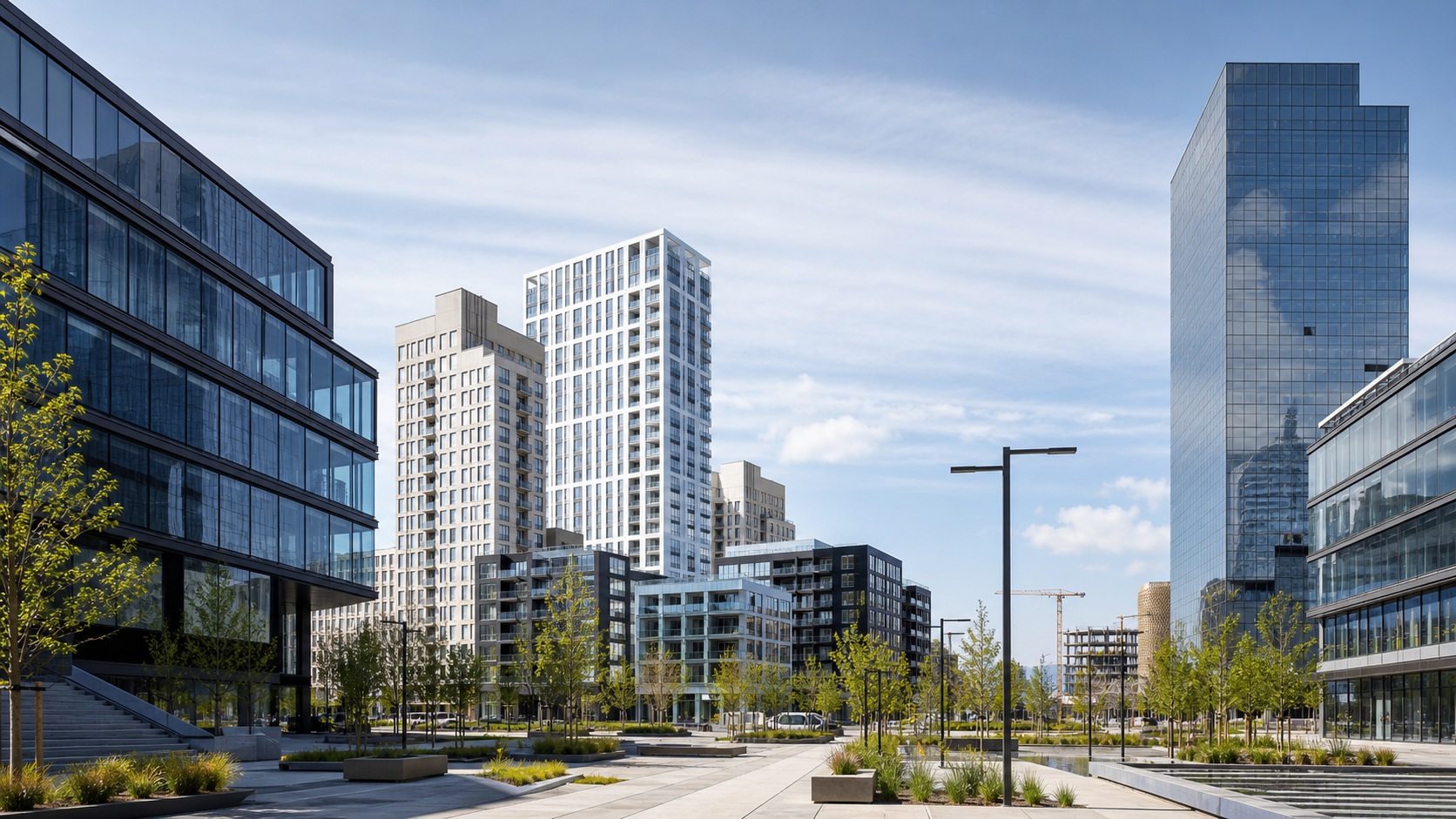 Edifici residenziali e uffici moderni nel quartiere Cloche d'Or Gasperich del Lussemburgo, una delle migliori zone per acquirenti immobiliari expat
