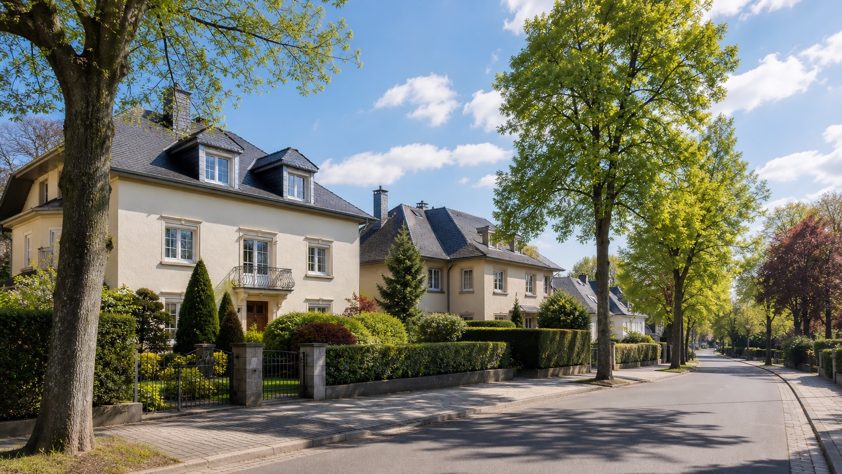 Case residenziali con giardino a Walferdange Lussemburgo, che mostra il carattere suburbano verde di questo comune adatto agli expat