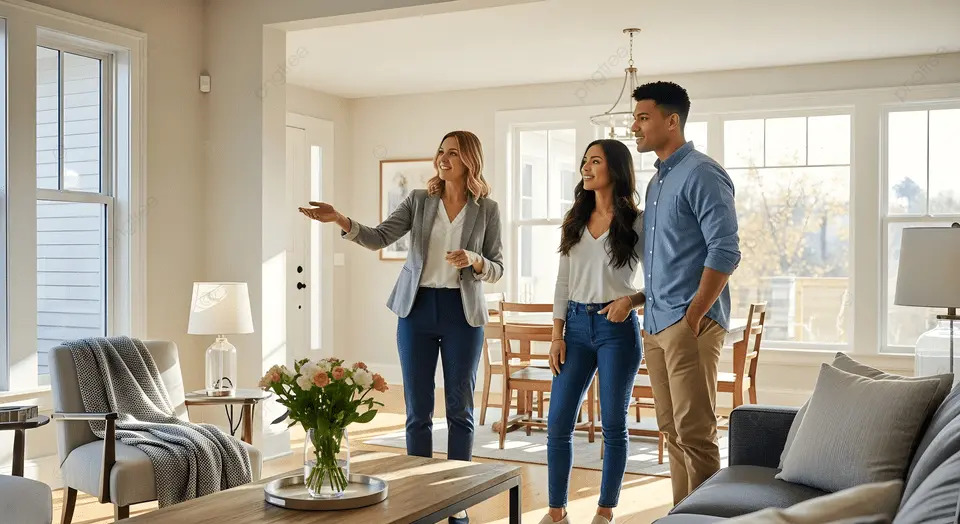 Agent immobilier montrant un appartement à un couple au Luxembourg